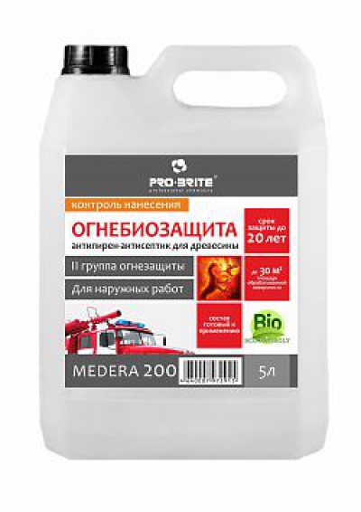 Medera 200 Cherry Антипирен (II группа огнезащиты) с антисептическими свойствами. Для наружных работ. Готовый к применению раствор с контролем нанесения.
